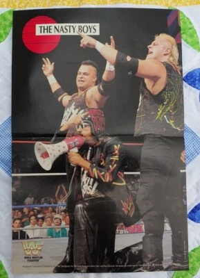 Cartel de doble cara de la revista de lucha libre de 1980 WWF WWE WCW Nasty Boys Jimmy Hart Foto 1 de 2