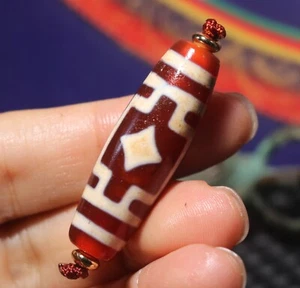 Energy Tibetan Top Old Agate Red Color Shinning Star dZi Bead Pendant Amulet $$$ - Picture 1 of 7