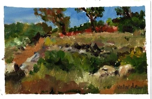 ORIGINAL PLEIN AIR GEMÄLDE AUF PAPIER 4x6 cm Lake Wohlford, Escondido, CA - Bild 1 von 8