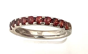 Garnet Silver Band Ring Size 9 - Picture 1 of 3