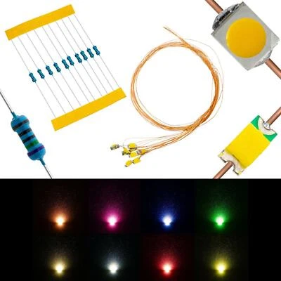 10-200x Superhelle LEDs 0402 0603 0805 1206 3528 mit Kupferlackdraht 20cm + 12V  - Bild 1 von 3