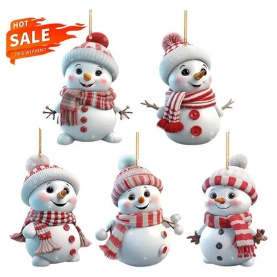 Christmas Tree Decora tion Pendant Cute Cartoon Xmas Snowman 2D Acrylic Pendant - Image 1 of 4