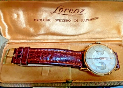 Orologio Lorenz Vintage cronografo oro 18k con scatola originale - Immagine 1 di 4