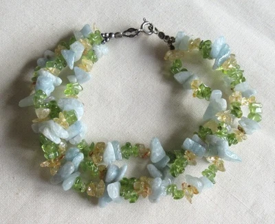 STERLING SILVER 3 STRAND MIXED GEMSTONE BEADED BRACELET 8.5" 925 32.85g (28320) - Image 1 of 4