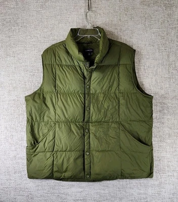Lands End Goose Down Puffer Vest Mens XL 46-48 Olive Snap Quilted EUC - Image 1 of 4