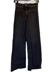 Zara Girls Jeans 13-14 Dark Wash Wide Leg High-Rise Stretch Raw Hem Kids - Picture 1 of 7