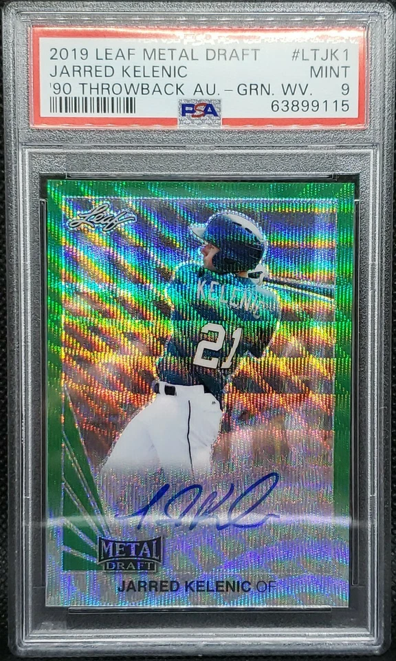 2019 Leaf Metal Draft Jarred Kelenic '90 Throwback Auto Green Wave 5/5 PSA 9  - Image 1 of 4