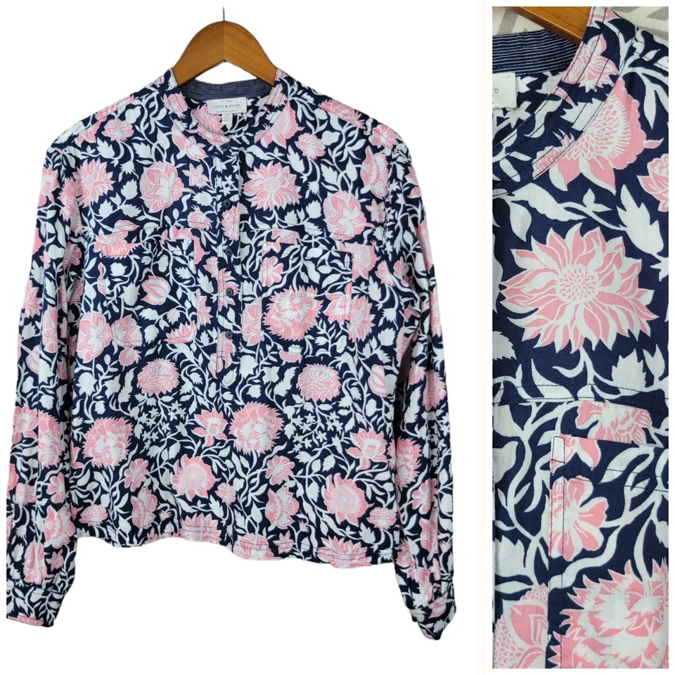 Camisa Blusa Ligera Pullover Floral Rosa Azul Marino Talla Pequeña Lucky Brand Foto 1 de 4