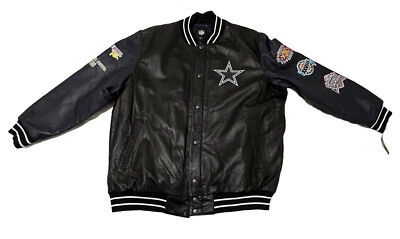 Chaqueta Universitaria de Cuero Dallas Cowboys Para Hombre 4XL NFL Super Bowl Campeón Parche Foto 1 de 4