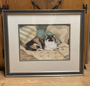 Vintage Framed Calico Cat Numbered & Signed By Artist Betty Barkley NICE!! - Picture 1 of 16