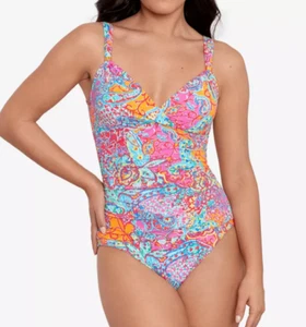 Ralph Lauren Amara Surplice Pastelldruck Einteiler Badeanzug - Größe 12 - UVP 155 $ - Bild 1 von 8