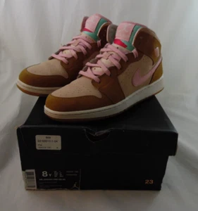 Nike Girls Air Jordan 1 Mid GG "Lola Bunny" Shoes Size 8Y 724072-730 Wheat Pink - Picture 1 of 21
