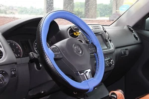Blue Carbon Fiber Style Soft Comfy Stitch On Steering Wheel Skin Wrap Cover - Imagen 1 de 6