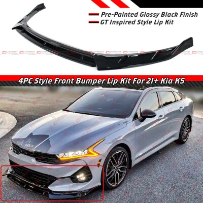 PARA KIA K5 GT 2021-24 INSPIRADO 4 PIEZAS NEGRO BRILLANTE PARACHOQUES DELANTERO DIVISOR ALERÓN Foto 1 de 4