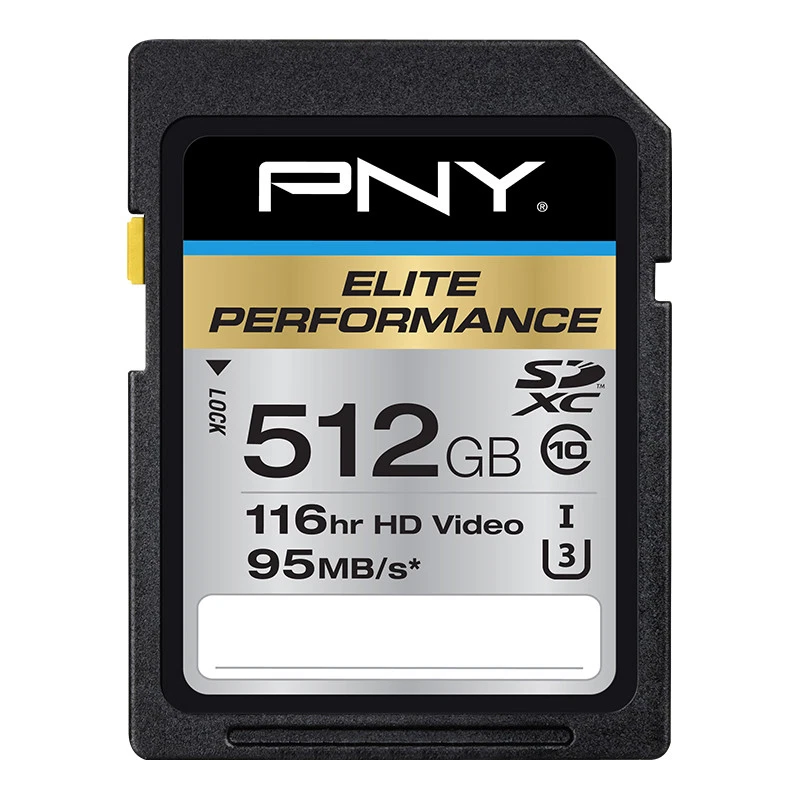 PNY P-SDX512U3H-GE Elite Performance 512 GB SDXC Class 10/UHS-I (U3) - 95 MB/s - Image 1 of 1