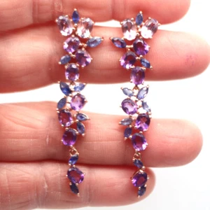 Unheated Purple Amethyst & Blue Sapphire Earrings 925 Sterling Silver - Picture 1 of 4