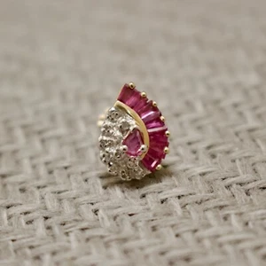 SINGLE 14K YELLOW GOLD HALF CARAT NATURAL MINED RUBY & DIAMOND STUD EARRING - Picture 1 of 8