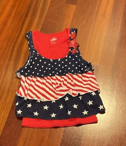 Justice Girls Red White Blue 4th Of July Summer Stars Sequins 2 Tank Top Set - Picture 1 of 8