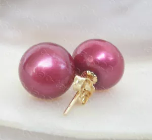 AAA Nieten 11 mm rot runde Perlen Ohrringe 14K massiv gold Pfosten k1307 - Bild 1 von 5