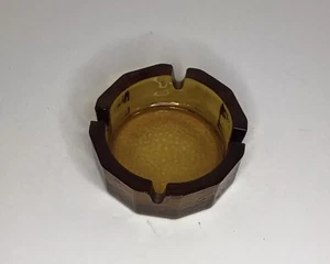 Amber Midcentury Ashtray. Octagon Pebbled Glass.  4” in Diameter.  - Picture 1 of 2