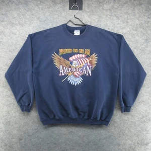 VTG Eagle Sweatshirt Mens XL Blue Patriotic American Flag USA Nature Crew Neck - Picture 1 of 14