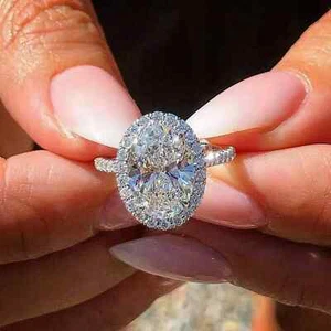 Certified Natural 4ct VS Oval White Diamond 14K White Gold Ring Anniversary Gift - Picture 1 of 7