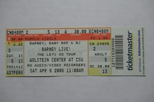 BARNEY LIVE! THE LET GO TOUR 8/04/2006 BOLETO COMPLETO WOLSTEIN CENTER CSU - Imagen 1 de 1