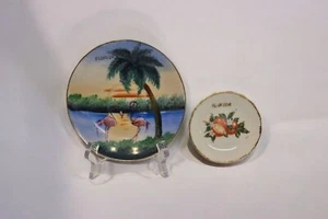 2 Vintage MCM Florida Souvenir Plates Pink Flamingos & Orange Themed Collectible - Picture 1 of 8