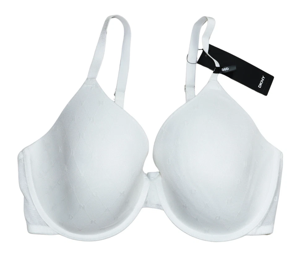 DKNY DK7501 Monogram Mesh Full Coverage Underwire Bra White Size 38D
