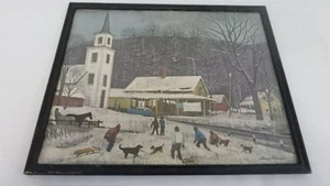 Vtg Framed Signed Steven Dohanos Children Playing in the Snow Print - Picture 1 of 5