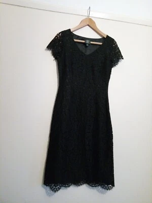 Vintage Laura Ashley Black Lace floral Dress Size 16 Lined broderie englais - Image 1 of 4