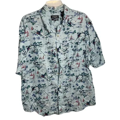 Camisa Hawaiana CHAPS Go Untucked Para Hombres 2XL Azul Marlin Pez Botón SS XXL Foto 1 de 4