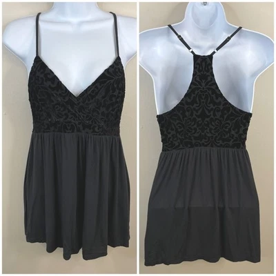 Hollister Y2K Babydoll Whimsigoth Fairy Tank Top Sz S Black Velvet Burnout Cami - Image 1 of 4