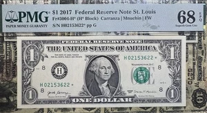 2017 One Dollar Star Note St.Louis FRN H*Block PMG 68 Gem Top Pop* - Picture 1 of 4