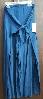 Pantalones Jaclyn Smith Corbata Delantera Pequeña/Mediana Azul Pull On Natación Pierna Ancha Foto 1 de 4