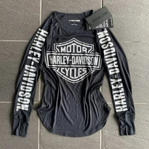 Harley Davidson Long Sleeve Top Black Logo Shirt XS Ribbed Modal Blend NWT - Picture 1 of 16
