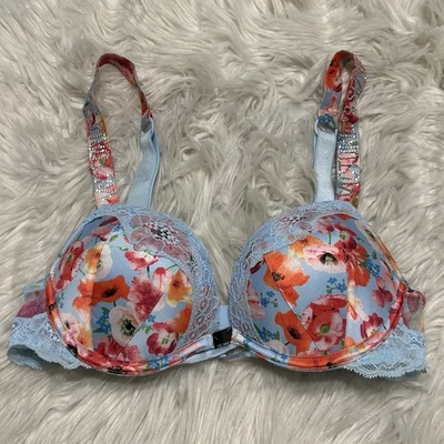 Sutiã Victorias Secret 32A floral bombshell mergulho acolchoado com aro alças bling - Imagem 1 de 4