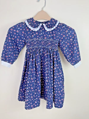 Vestido De Colección Just Friends Niñas Pequeñas 3t Largo Cottage Core Floral Azul Marino Foto 1 de 4