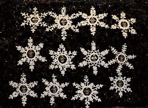 12 New Hand Crocheted White Snowflakes with Angels