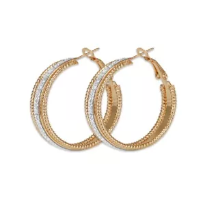 Ladies Medium Gold Plated Crystal Middle Bar Shining Creole Hoop Womens Earring - Picture 1 of 6