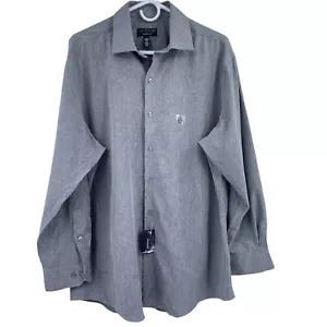 Alfani Mens Athletic fit button front grey shirt size large 16-16.5 Poly spandex - Picture 1 of 5