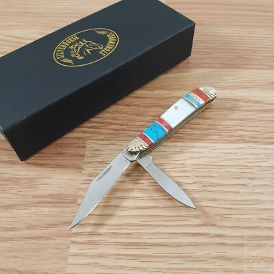 Frost Cutlery Peanut Pocket Knife Stainless Steel Blades Turquoise / MOP Handle - Image 1 of 4