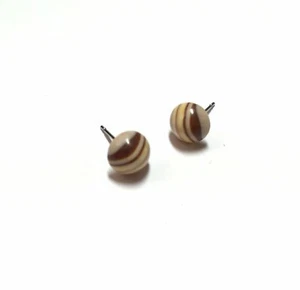 Beige Striped Vintage Lucite Small Retro Button Stud Earrings - Picture 1 of 5