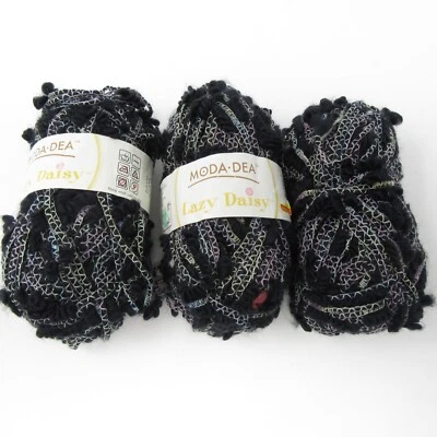 3 Skeins Moda Dea Lazy Daisy Wavy Navy Novelty knitting yarn Discontinued 1.76oz - Image 1 of 4