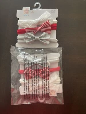 2 3Pack Carter’s Baby Headbands White, Silver & Red & White Stripes 0-12 Min - Image 1 of 2