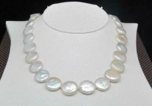 Natural 15-MM White SOUTH SEA Coin Pearl Necklace 17" - Foto 1 di 3