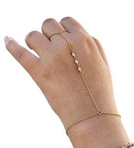 Finger Bracelet Simulated Diamonds Ring Bracelet 14K Yellow Gold Chain 0.30ctw - Picture 1 of 12