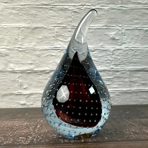 Jablonski Poland Art Glass Teardrop Paperweight Ring Holder Controlled Bubble - Picture 1 of 10