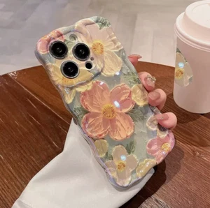 Coque téléphone peinture huile pour 15 16 Pro Max 14 13 12 fleurs souple antichoc - Photo 1 sur 18