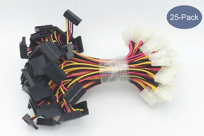 NEW 25-LOT: 4-pin Male Molex IDE to Dual Female 90-degree SATA Adapters - Image 1 of 4